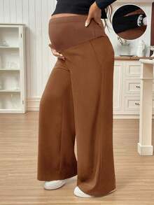 Pantalones casuales de unicolor con bolsillo para mujeres embarazadas, para uso diario - Óxido marrón - Ver 7