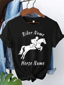 Camiseta con Texto Personalizado para Entusiastas de Caballos, Camisetas Personalizadas, Camisetas con Logotipo Empresarial, Ropa de Equipo, Regalos de Halloween y Camisetas con Tu Texto Personalizado - Negro - Ver 2