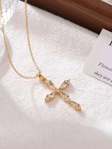 1pc Bohemian Style Stainless Steel Rhinestone Pendant, Suitable For Women's Daily Wear - Yellow Gold - View 1