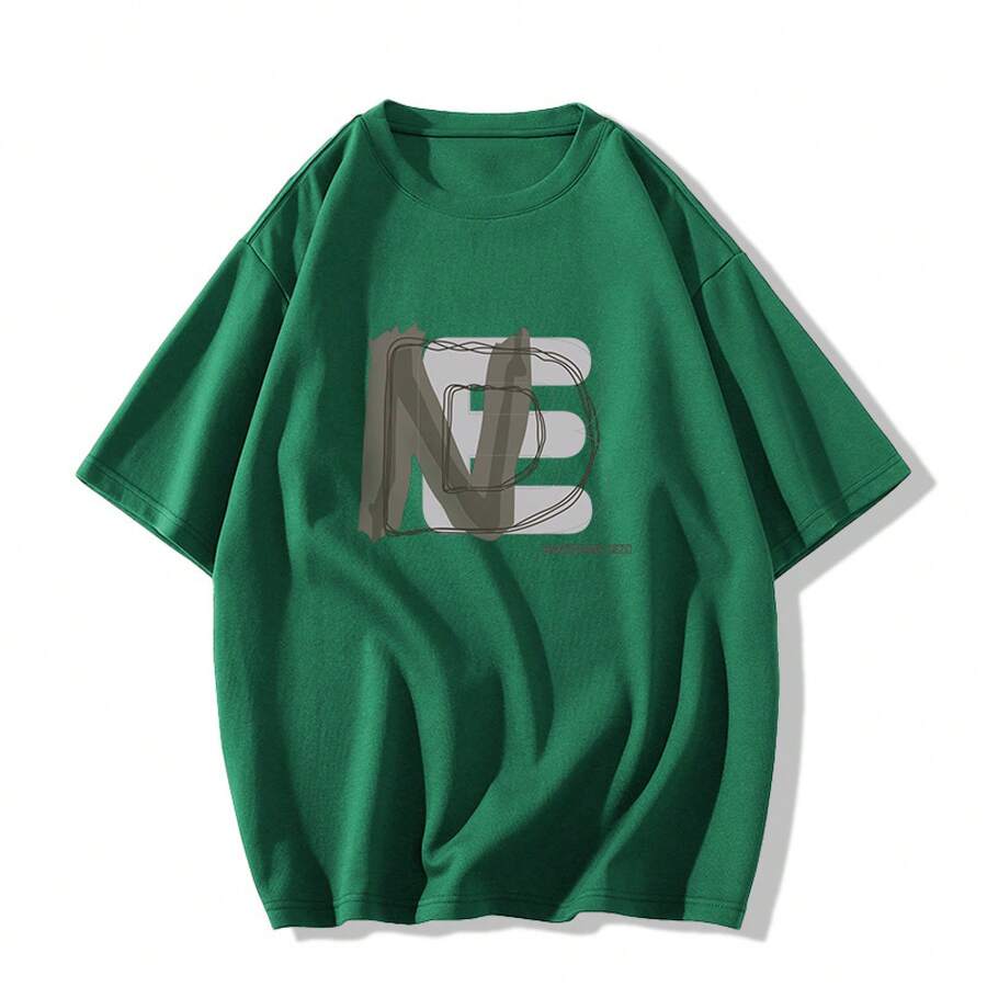 Women's Casual Printed T-Shirt, Short Sleeves, Round Neck, Spring/Summer Urban Fashion Unisex T-Shirt. GVXP - 墨綠色 - 查看 1