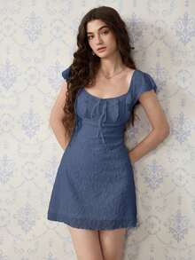 Vestido mini minimalista de unicolor para mujer - Niebla azul - Ver 7