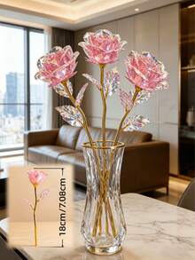 Sparkling Eternal Crystal Rose Bouquet 1pc/3pcs/5pcs Set - Realistic Plastic Roses With Exquisite Pink Tint, Perfect Gift For Couples, Suitable For Weddings, Valentine's Day, Anniversaries, Party Holiday Decor, Reusable - Multicolor - View 5