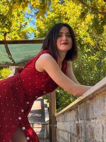 Vestido camisa corto sin mangas elegante para mujer, de tela tejida con detalles de botones, para boda, fiesta y primavera - Rojo - Ver 5