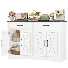 Sideboard, 120cm Kitchen Cabinets With 2 Drawers, Wooden Storage Cupboard Cabinet For Kitchen - Black and White - View 1
