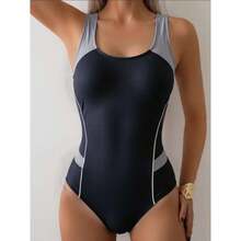 Traje de baño de una pieza para mujer, traje de baño conservador profesional para aguas termales, traje de baño deportivo adelgazante para mujer. - Negro - Ver 2