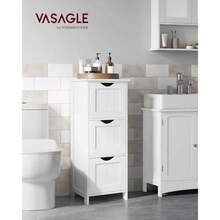 VASAGLE Armario de Baño con 3 Cajones, 30 x 30 x 81 cm, para Baño, Comedor, Sala de Estar, Cocina, Blanco Mate MBBC50WT - blanco - Ver 3