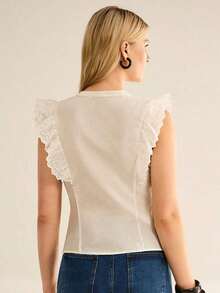 CielaLinda Blusa blanca con bordado de ojal y volantes, top bohemio para mujer - Blanco - Ver 2
