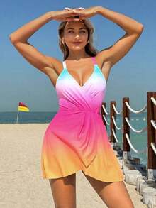 Swim Lushoire Traje de baño de una pieza de unicolor con tirantes cruzados simples para uso diario para mujer, para verano - Multicolor 6 - Ver 5
