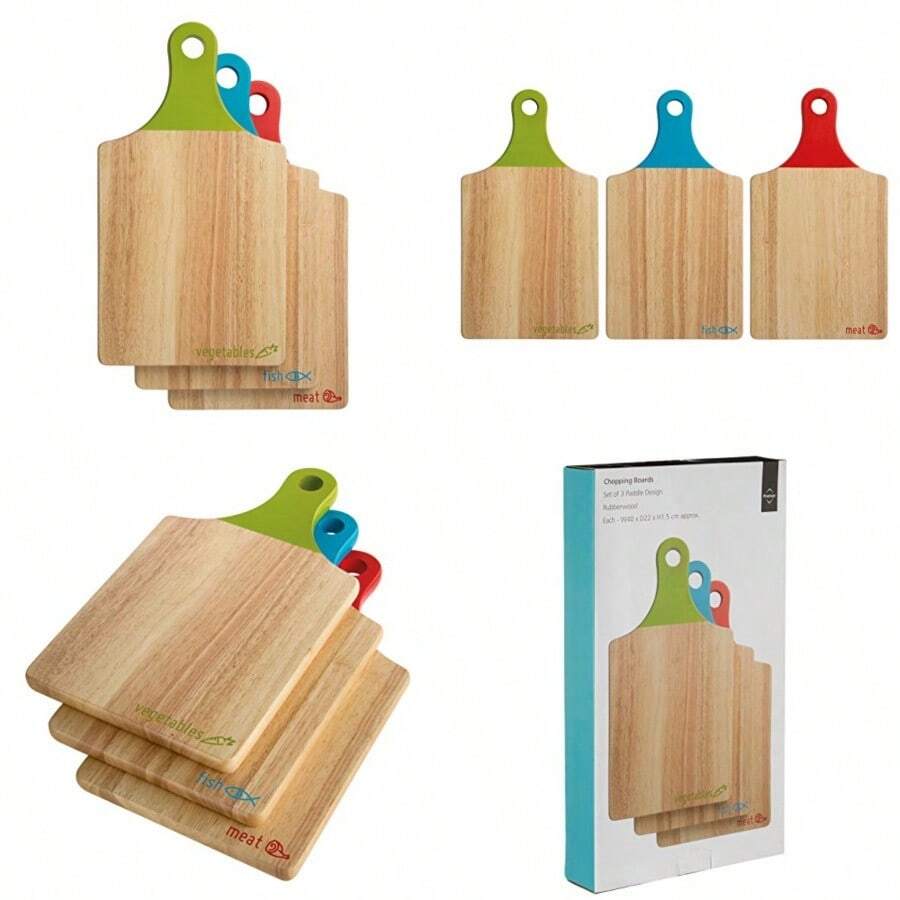 Premier Housewares Juego de tablas de cortar de madera de goma de colores tabla de cortar de 1 5 x 40 x 22 cm - Natural - Ver 1