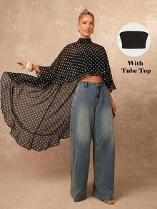 Nueva llegada Blusa elegante de mujer de alta gama con cuello suelto, bajo asimétrico con volantes, parte delantera corta y parte trasera larga - Blanco y Negro - Ver 12