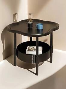1 Mesa de Trébol de cuatro hojas, estante de almacenamiento portátil de capa, mesita de noche de plástico, Sala de estar conveniente y robusta, dormitorio, almacenamiento de oficina - se puede instalar debajo de la encimera, adecuado para varios tipos de habitaciones, diseño de zonificación, sin tubos metálicos, adecuado para espacios de menos de 27,0 pulgadas, perfecto para la decoración de Navidad y Halloween Con camping al aire libre - Negro - Ver 6