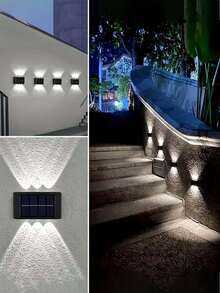 2 / 1pc Solar Wall Light, Outdoor 6 LED Beads Deck Lights, Wall Light, For Courtyard, Street, Fence, Garage, Garden Perfect Decoration - Black - View 11