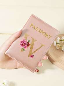 Floral Letter Print Passport Holder Wallet & Card Holder, Slim Travel Purse For Couple, Fits Cards & IDs, Lightweight Portable - Burgundy - View 52