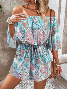 ADghcn - Mono Casual Holgado de Verano para Mujer, Color Sólido, Hombros Descubiertos, Mangas Acampanadas - Multicolor 7 - Ver 8