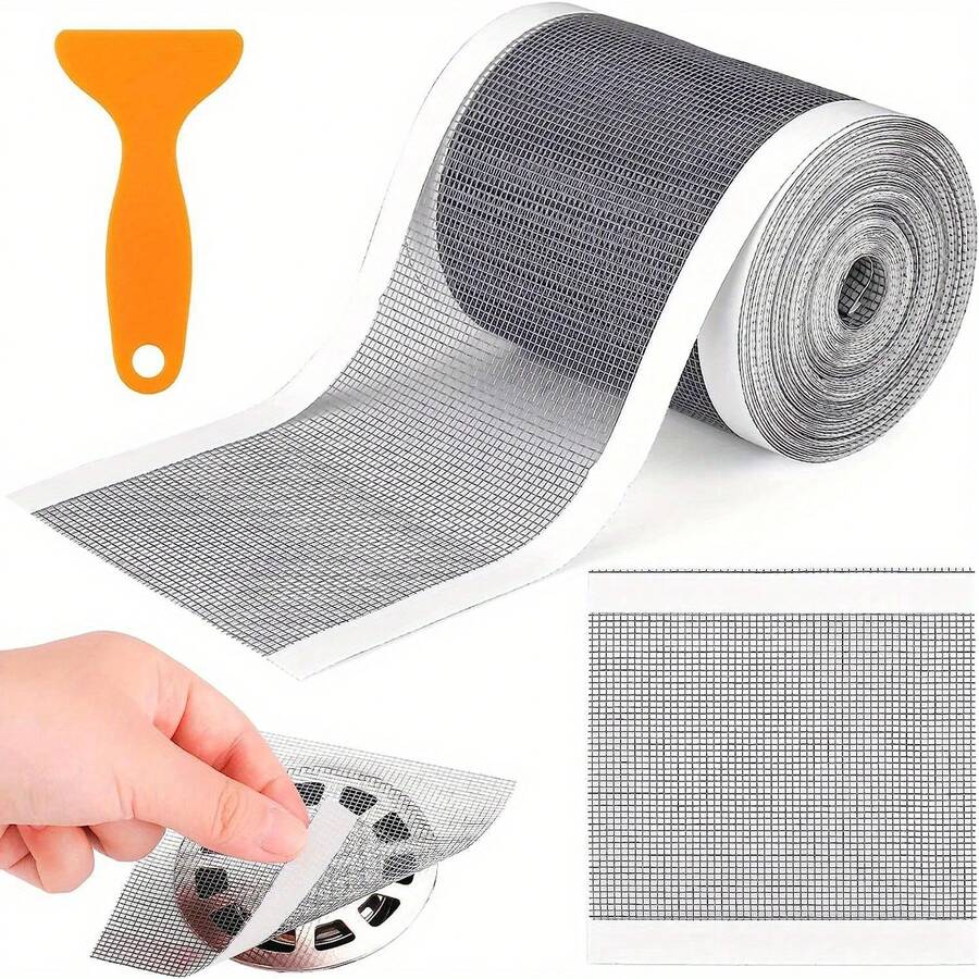 1 Roll 196.85 Inch Cuttable Shower Drain Hair Catcher, Self-Adhesive Floor Drain Sticker, Reusable Easy-To-Clean Bathroom Sink Strainer, Suitable For All Bathroom Sinks, Great Housewarming Gift - Multicolor - View 1