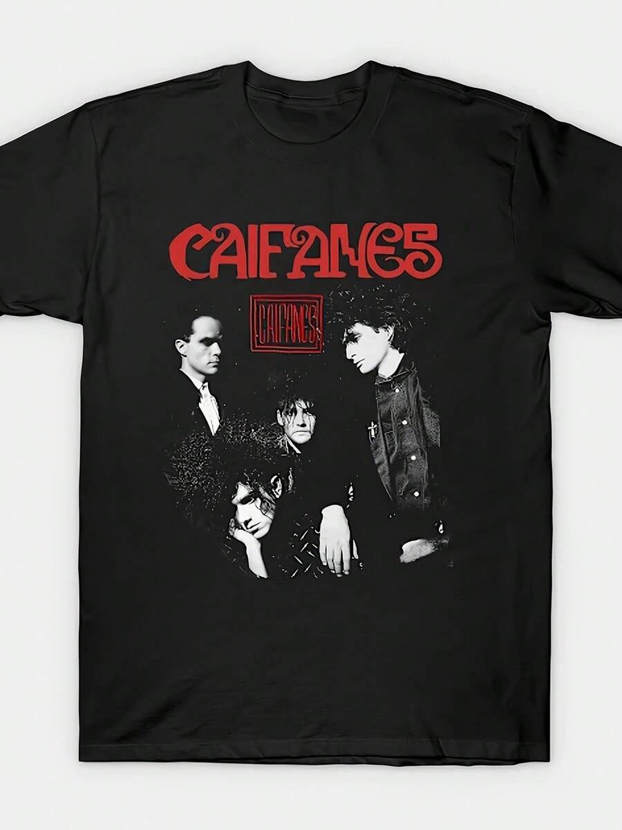 Camiseta unisex con el logo de la banda Caifanes estampado en diseño geométrico rojo, suave y cómoda, una prenda básica de estilo casual urbano adecuada para todas las estaciones, versátil para cualquier estilo, asequible para el uso diario y también un regalo de Navidad perfecto para fans y amigos. Una camiseta de manga corta ideal para el hogar, uso diario, fiestas y viajes-perfecta como regalo para amigos o familiares. - Negro - Ver 1