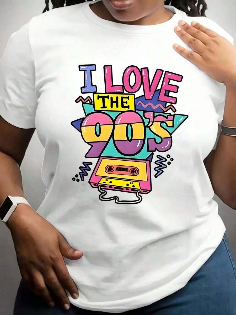 Women's Clothing Casual T-Shirt For Women Retro Design 'I Love The 90s' Tape Vintage Style Graphic T-Shirt For Party, Costume, Festival, Celebration Women's Shirts - 白色 - 查看 1