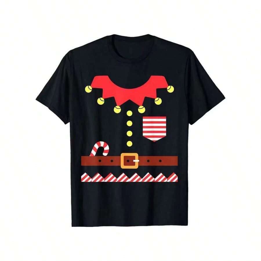 Camiseta estampada de algodón puro de 180 g/m² con diseño gráfico de disfraz de elfo y zapatos de elfo para hombre. Tejido transpirable y suave que adopta tecnología de tejido. Duradera y fácil de limpiar. Cómoda de llevar. Perfecta para los amantes de la Navidad. Ofrece un toque festivo. - Negro - Ver 1