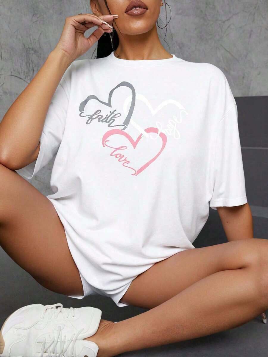 short sleevesLetras Casual Poliéster T shirt Deportivo Oficina CasaLeisure - Blanco - Ver 1