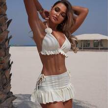 Bikini Sexy de 3 Piezas para Mujer, Set de Playa de Color Sólido – Traje de Baño de Moda - 9361 Bikini blanco - Ver 2
