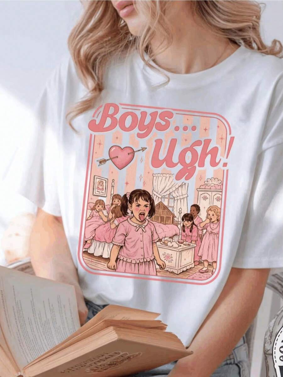 Camiseta divertida de los 90 con cuello redondo, suave y elástica, se ajusta cómodamente sin apretar, un básico versátil para el día a día. - Blanco - Ver 1
