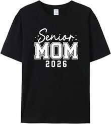 Camisetas de manga corta para mujer, cuello redondo, 100% algodón, camiseta de manga corta con cuello redondo, para mamá embarazada, estampado "Esperante Mamá 2026". - Negro - Ver 3