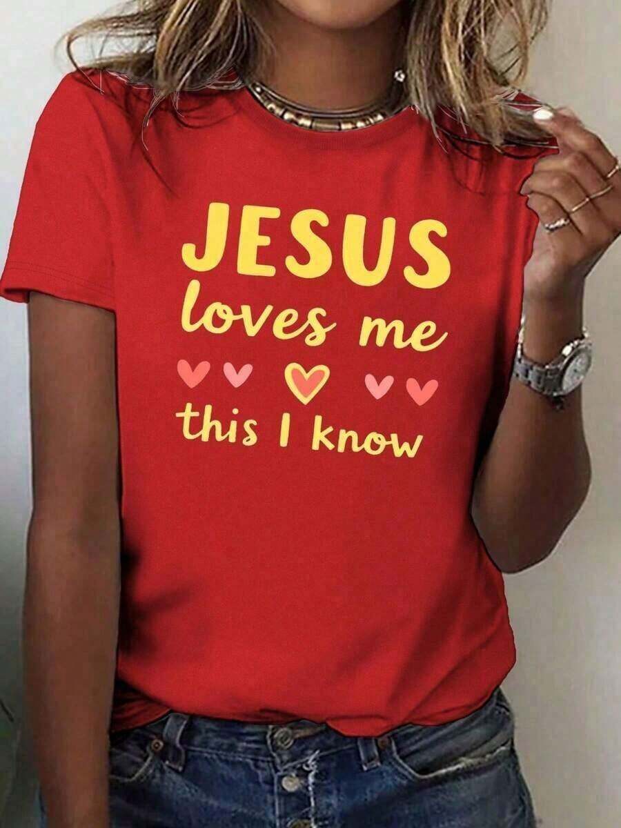 short-sleeveBlusas Bonito Camiseta con gráfico religioso para mujer, 100 % algodón, ajuste cómodo, transpirable, informal, estampado llamativo. 100% Cotton Blusas Para Mujer Casual100% Cotton - Rojo - Ver 1