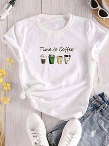 Nuevas llegadas para el verano. Camiseta de algodón puro de verano, moderna y minimalista para mujer, de manga corta, casual, versátil, cómoda y estampada. Blusa, camisa > Hermosa. - Blanco - Ver 6