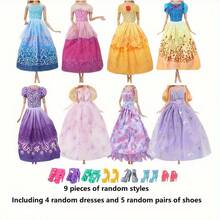 9pcs Random Style 11.5" Doll Clothes Set, Including 4pcs Random Fairy Tale Princess Dresses And 5 Pairs Random Shoes, Dress Up Your Doll To Be The Star, Great For Christmas Party, Birthday Gift, Doll Not Included - Multicolor - View 5