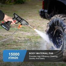 Wireless High-Pressure Washer, Portable High-Pressure Washer, High-Pressure Car Washer Equipped With 2 21V Rechargeable Batteries, A 5-Meter Hose, And 3 Nozzles, Suitable For Cleaning And Watering Cars, Patios, And Gardens - 黑色 - 查看 9