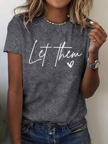 Camiseta Casual Esencial con Estampado de Letras, Cuello Redondo y Manga Corta-2847, Algodón Suave para Uso Diario en Verano - Blanco - Ver 5