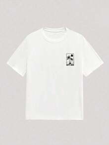 Camiseta de manga corta para hombre, estampada, informal, adecuada para uso diario, primavera y verano, estilo vintage americano, unisex, de corte holgado, ropa de verano--ideal para uso diario y vacaciones de verano. 100% algodón. - Blanco - Ver 6