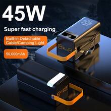 LIPETY 50000mAh Power Bank, 45W Portable Fast Charger With LED Light, With Built-In Cables, 4 Outputs And 3 Inputs, Perfect For Outdoor Use Such As Camping, Hiking, Boating - Black - View 3