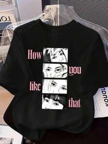 Ropa Curvy En Oferta Y  Una Camiseta De Manga Corta Para Mujer, Moderna, Elegante, De InspiracióN Retro Y Corte Holgado, Perfecta Para Actividades Al Aire Libre En Primavera Y Verano. Camiseta De Fan De K-POP Para Mujeres - Camiseta Gris Oscuro Con Texto Rosa - Top De Concierto Casual De Corte Holgado - Merchandising De K-Pop Lavable A MáQuina Para Fans De Grupos - Ropa De Diario Y De Eventos, MercancíA De Fan, Camiseta GráFica De Moda, Ajuste CóModo, Atuendo De Fiesta, DiseñO De Moda, Material Duradero, Camiseta De Manga Corta, Amantes De La MúSicablusas Para Mujer,Blusas Casuales Para Dama,Tops,, Mujer Premium,Y2K S7YJCamisetas Para Mujer Y2K - Negro - Ver 8