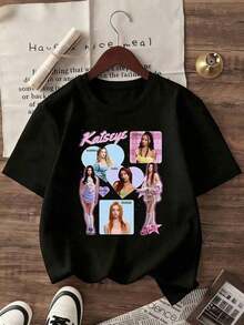 Ropa Curvy En Oferta Y  Camiseta De Moda Katseye Para Chicas, Con DiseñO Estampado Estilo Y2K Del Grupo KATSEYE Girl. Ropa Casual Estilo K-Pop, Adecuada Para Todas Las Estaciones, Un ArtíCulo De Moda Imprescindible Para Los Fans Del K-Pop, Unisex Para NiñOs, NiñAs Y Adolescentes De 4 A 12 AñOs.,Blusas Para Mujer,Blusas,Blusas Casuales Para Dama,Playeras De Mujer,TopsCamisetas Para Mujer Y2K - Negro - Ver 8