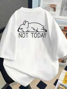 Simple And Versatile Design NotOkayToday, French Bulldog Print T-Shirt, Short Sleeve, Round Neck, Casual Spring Summer Top, Women's Clothing, Cotton T-Shirt - 白色 - 查看 1