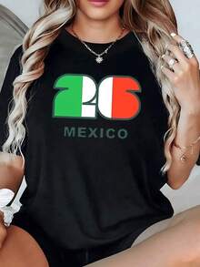 Símbolo que celebra con orgullo los colores verde blanco y rojo de México representando unidad alegría y fuerza nacional camiseta de mujer casual cómoda para uso diario con toque patriótico - Negro - Ver 1