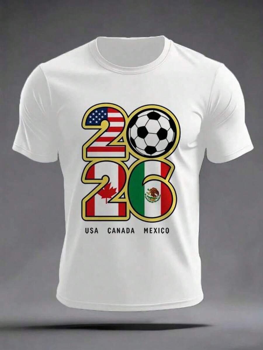 Mundial de Fútbol 2026, Camiseta con Diseño de Cita de Fútbol Global, USA, Canadá, México, 2026 - Negro - Ver 1