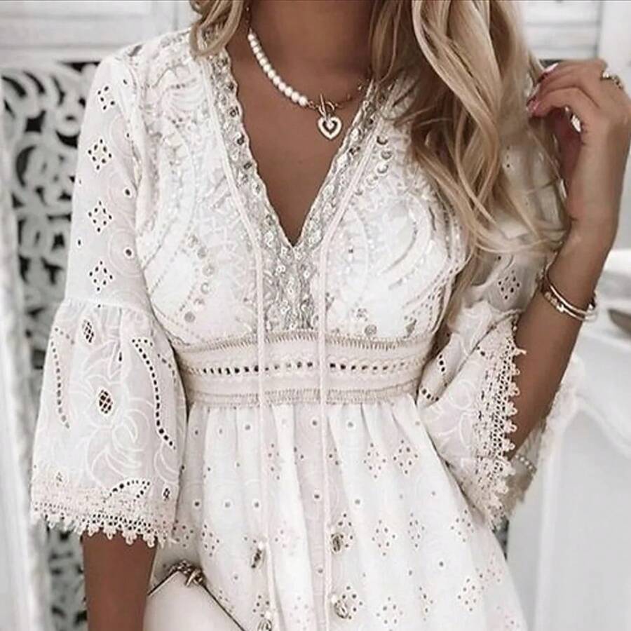 Women Midi Dresses - White - View 1
