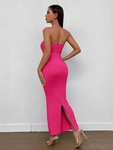 Vestido tubo con abertura trasera - Rosa Fucsia - Ver 2