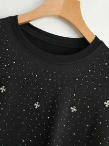 Camiseta informal de manga corta y cuello redondo de unicolor para hombres, con proceso de perforación caliente, nueva colección primavera/verano 2025, rave - Negro - Ver 3
