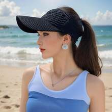 1 pieza Sombrero de sol negro transpirable y hueco, gorra de visera tejida para deportes al aire libre en primavera y verano - Multicolor - Ver 2