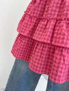 Blusa holgada sin mangas con volantes en el bajo, para mujer talla grande, de verano - Rosa Fucsia - Ver 7
