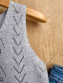Ropa de punto casual de mujer de cuello en V sin mangas - Gris - Ver 5