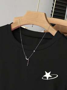 Camiseta casual de mujer para deportes al aire libre, nueva llegada de verano, adecuada para citas, vuelta al colegio, con estampado de rayas y flores, corte regular - Negro 2 - Ver 5