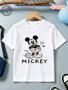 Disney Mickey Mouse Kids T-Shirt, 100% Cotton Minimalist Black & White Graphic Tee, Unisex For Boys & Girls Ages 4-14, Soft Breathable Fade-Resistant Fabric, Ideal For Theme Park, School & Daily Casual Wear, Perfect For Vacation, Birthdays & Children's Day Gifts - White - View 2