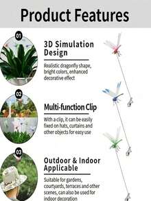 3D Lifelike Dragonfly Clips - Multi-Color Plastic Garden Stakes And Hat Decor, Easy Clipping Design Suitable For Outdoor Yard Fence Potted Plants, Interesting Artificial Insect Decorations - Multicolor - View 6