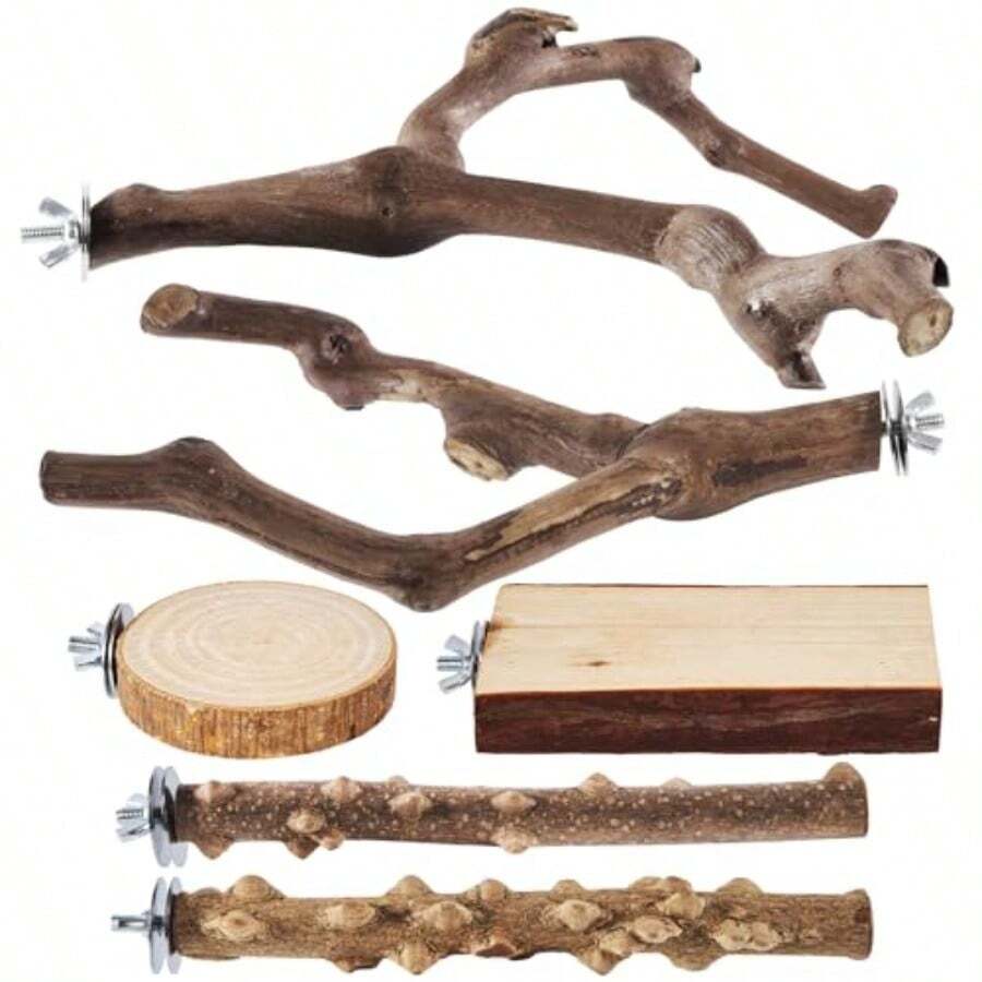 Perch 2 Grape Stick Paw Grinding Fork Natural Wood Bird Stand 4 Parrot Stand Bird Toys for Parakeets Chewing Exercise Branches, Bird Cage Accessories for Cockatiels, Conure, Budgies - Madera - Ver 1