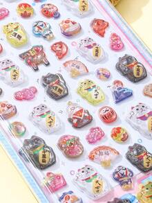 2026 Cute Cartoon Maneki-Neko 3D Epoxy Resin Sticker Set | Adorable Animal Phone Case Stickers, Reusable Waterproof Stickers For Scrapbooking And Stationery Decoration, Phone Case Accessories, Phone Stickers - Multiple Colors Available [Style/Packaging Random] - View 4