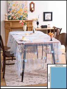 1 chiếc khăn trải bàn ren jacquard thêu hoa màu xanh dương, chất liệu hơi trong suốt, phong cách đồng quê Mỹ cổ điển, thích hợp cho các dịp lễ, họp mặt, đám cưới, sinh nhật, trang trí nhà cửa, mọi mùa. - Màu xanh lam - Xem 20
